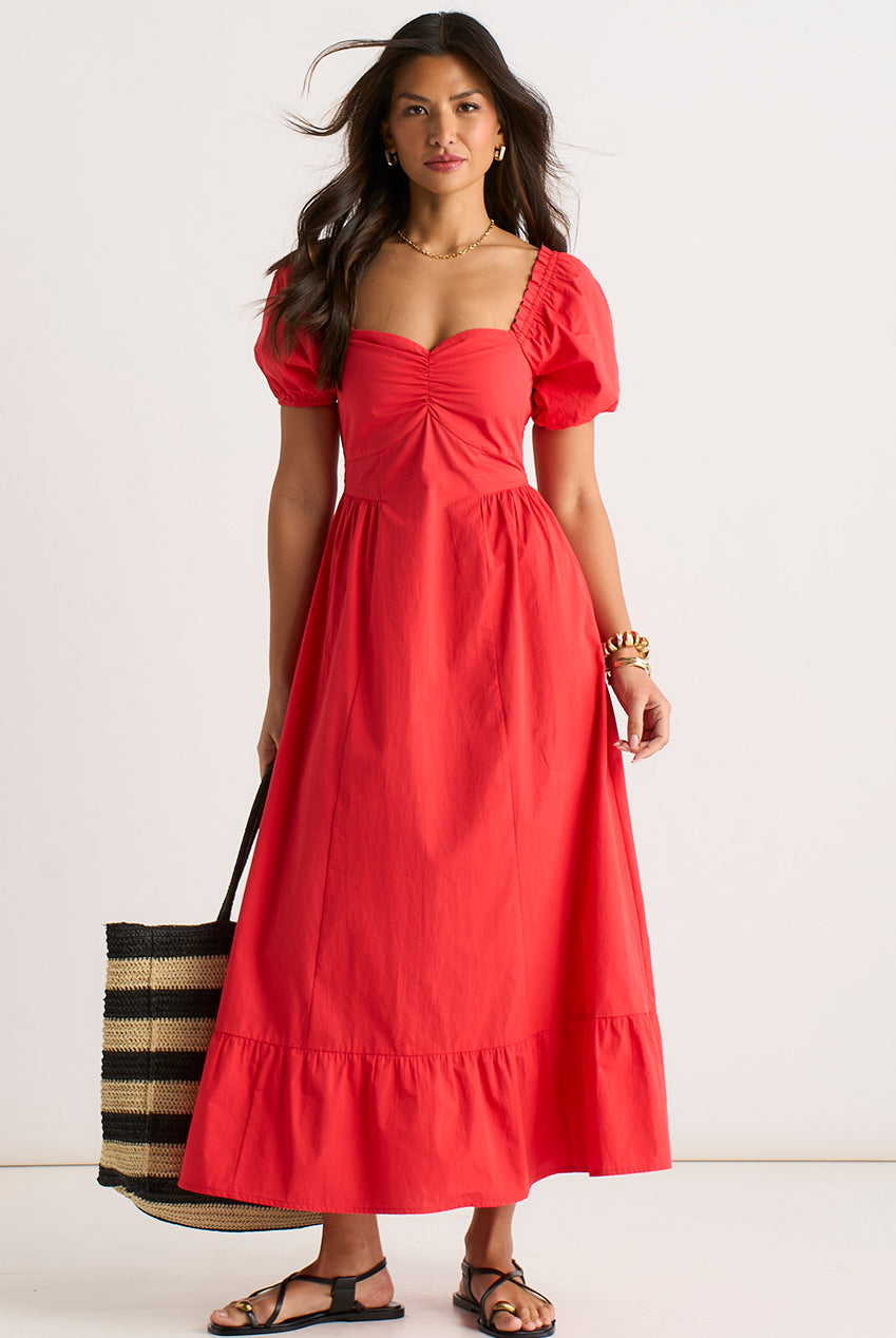 Red Gypsy Puff Sleeves Midaxi Dress GL2212