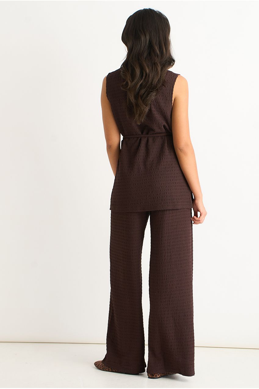 Chocolate Funnel Neck Textured Jersey Tabard Top GL2216