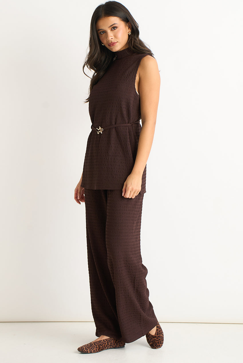 Chocolate Funnel Neck Textured Jersey Tabard Top GL2216