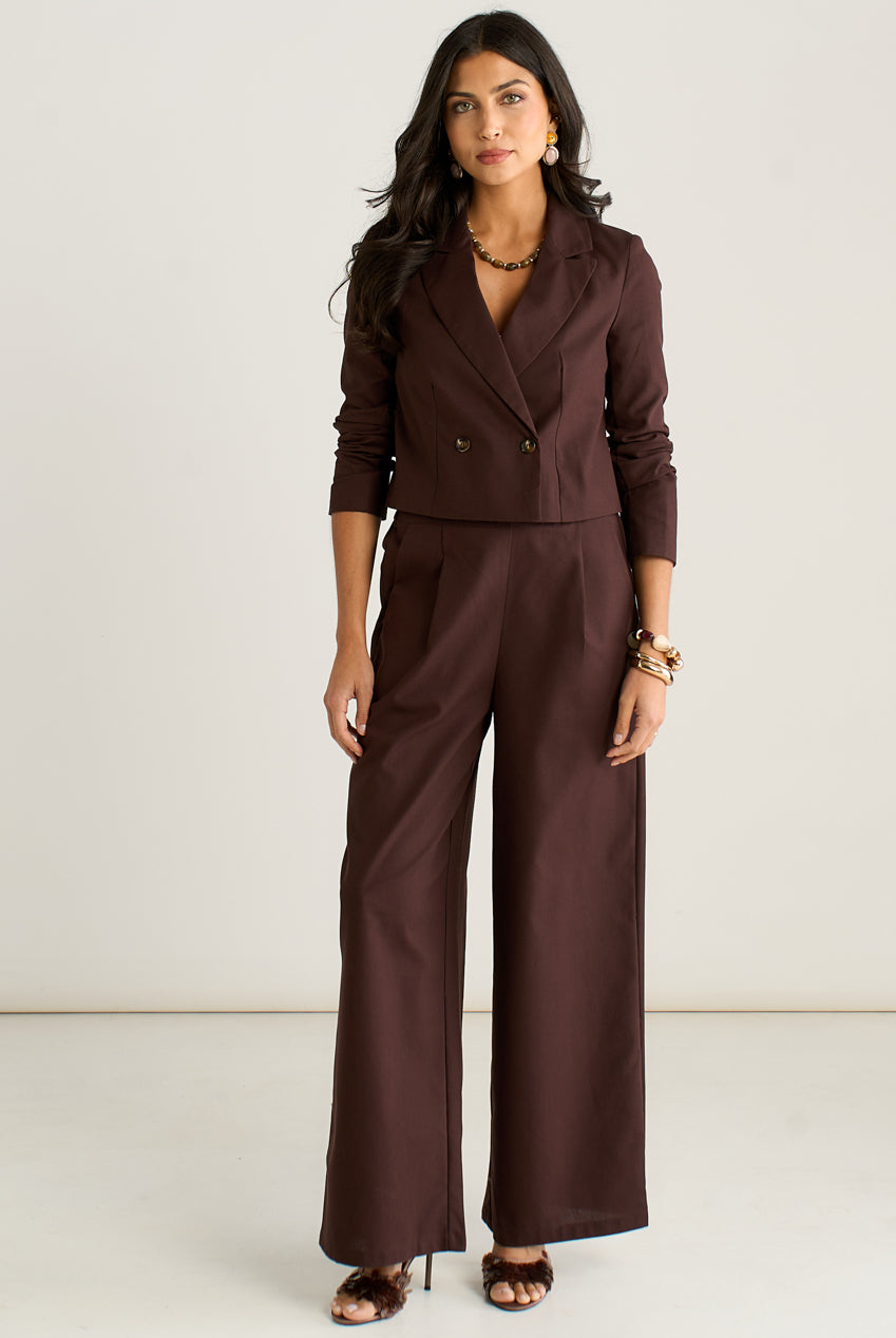 Brown Double Breasted Linen Mix Jacket GL2227