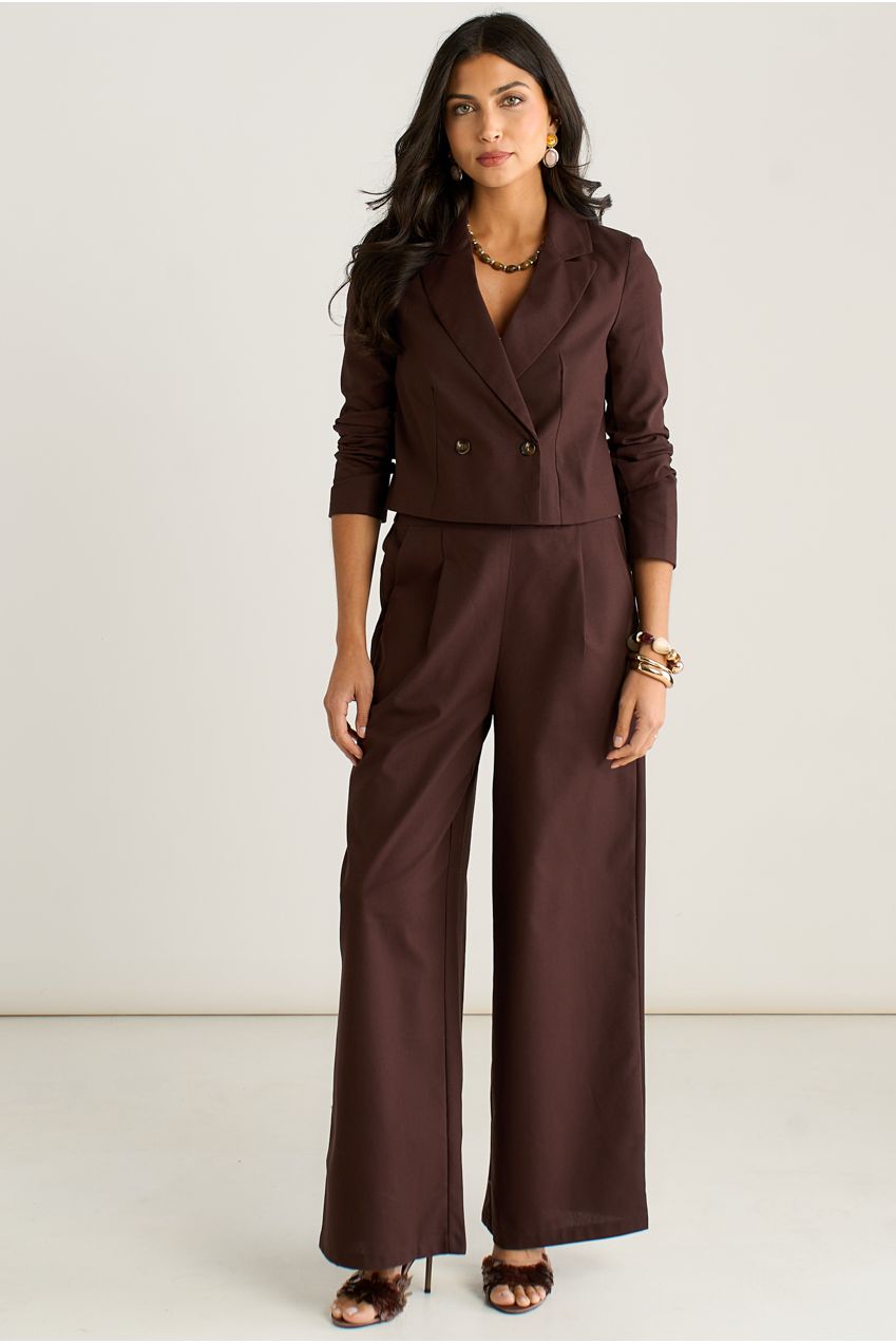 Brown Double Breasted Linen Mix Jacket GL2227
