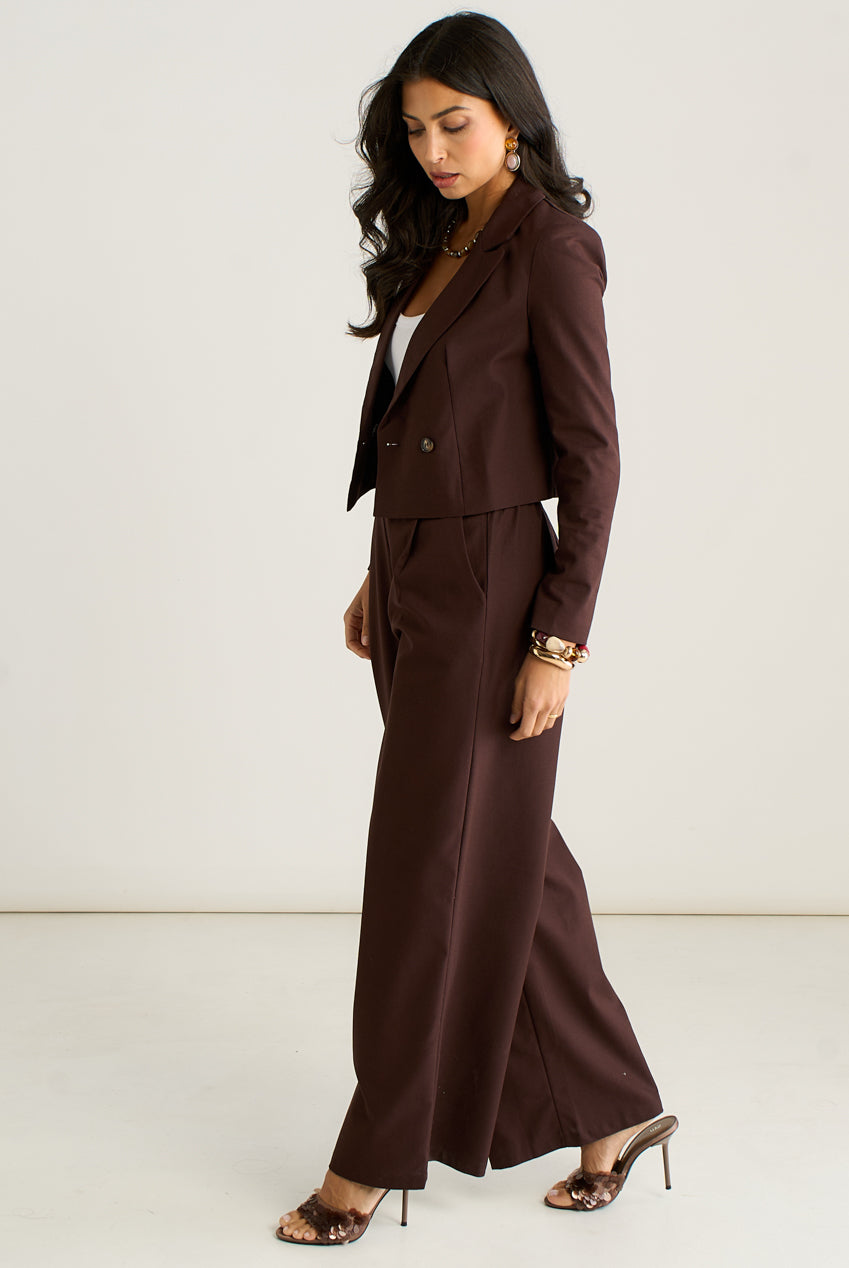 Brown Double Breasted Linen Mix Jacket GL2227