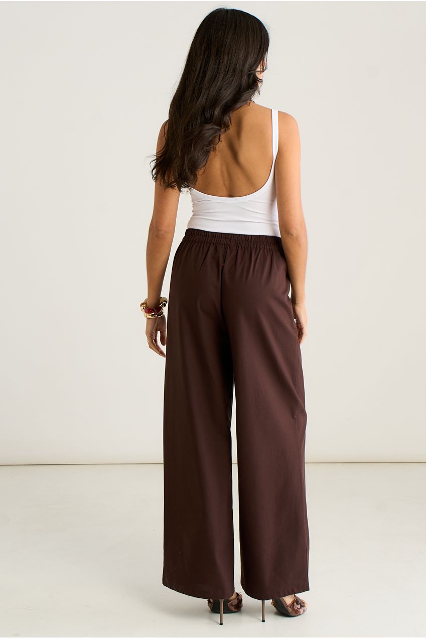 Brown Linen Mix Wide Leg Trouser GL2228