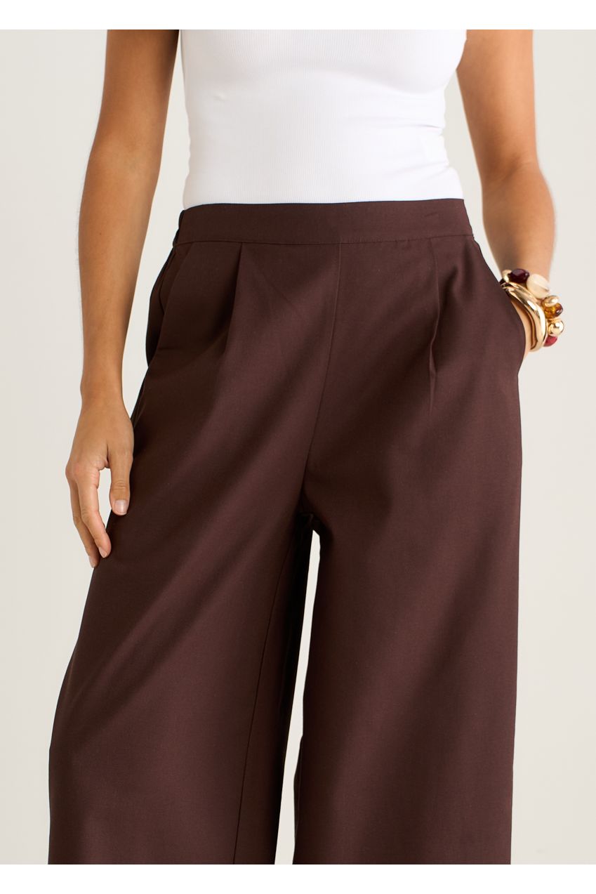 Brown Linen Mix Wide Leg Trouser GL2228