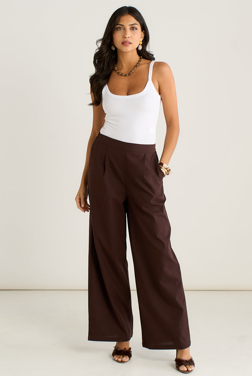 Brown Linen Mix Wide Leg Trouser GL2228