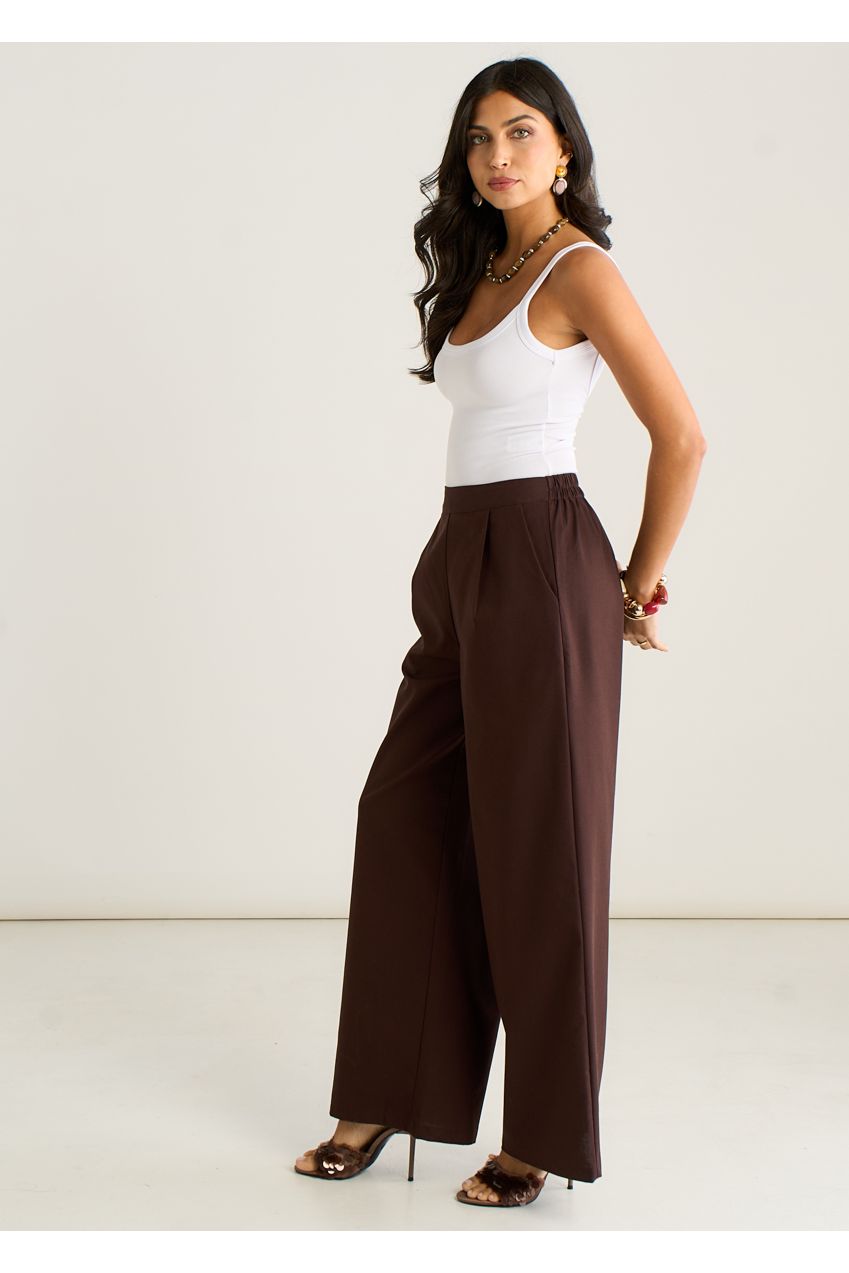 Brown Linen Mix Wide Leg Trouser GL2228