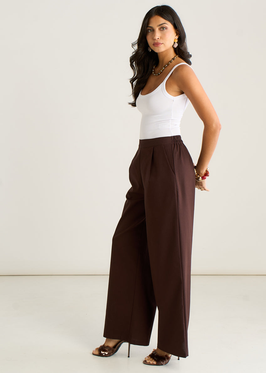 Brown Linen Mix Wide Leg Trouser GL2228
