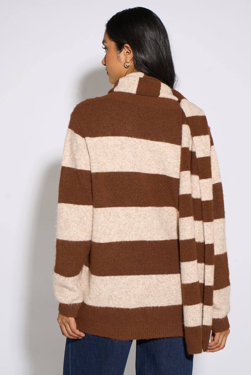 Brown Stripe V Neck Scarf Jumper GL2237