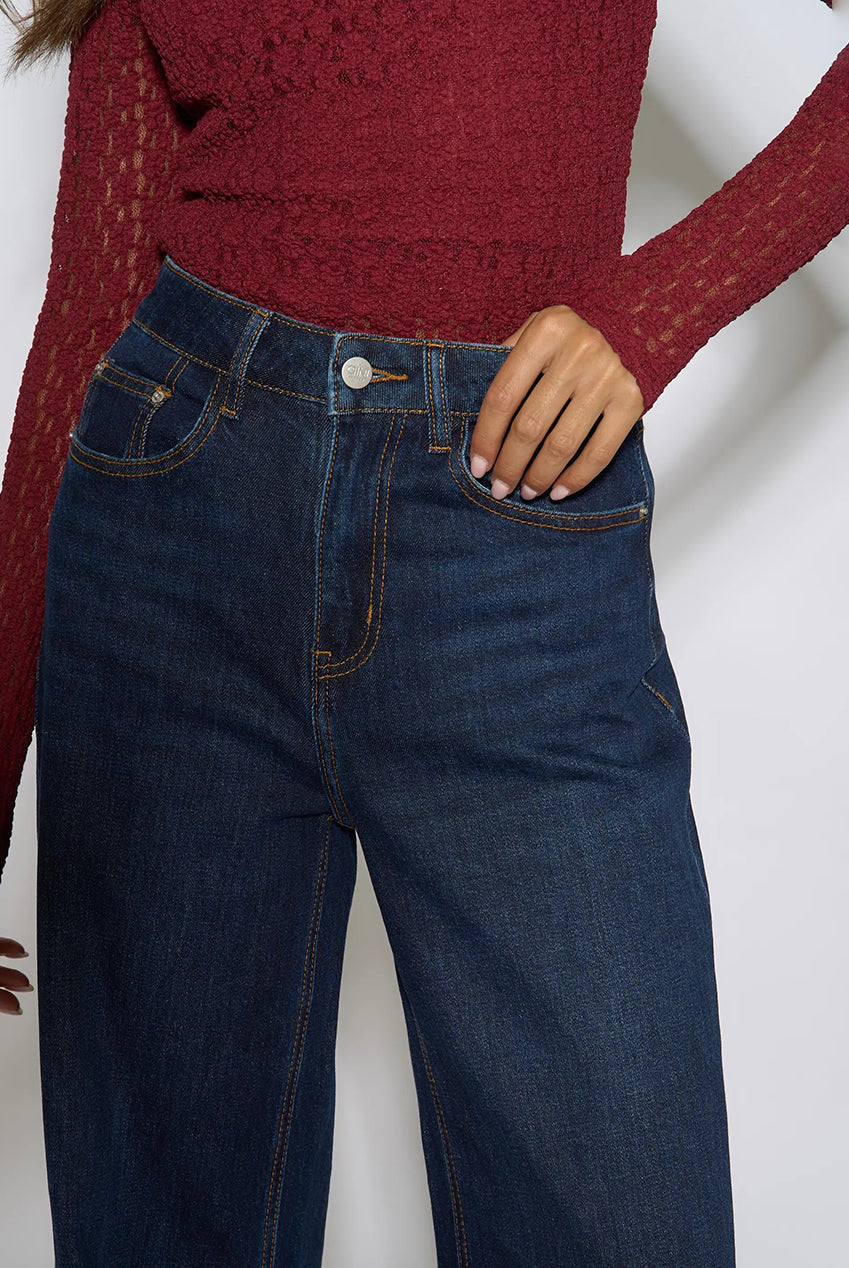 Indigo Mid Rise Wide Leg Jeans GL2252