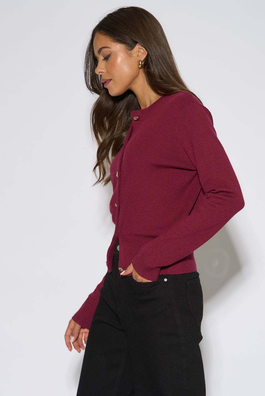 Mulberry Gold Button Fine Knit Cardigan GL2256