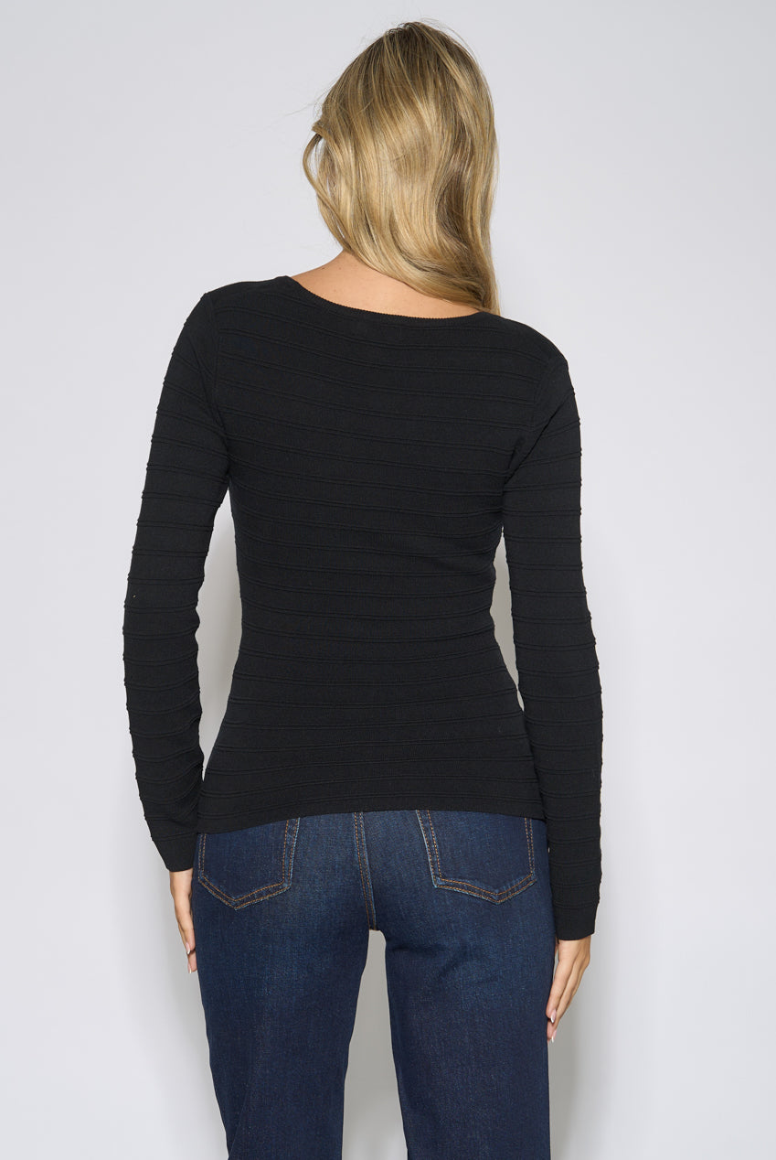 Black Square Neck Gold Button Ribbed Top GL2258
