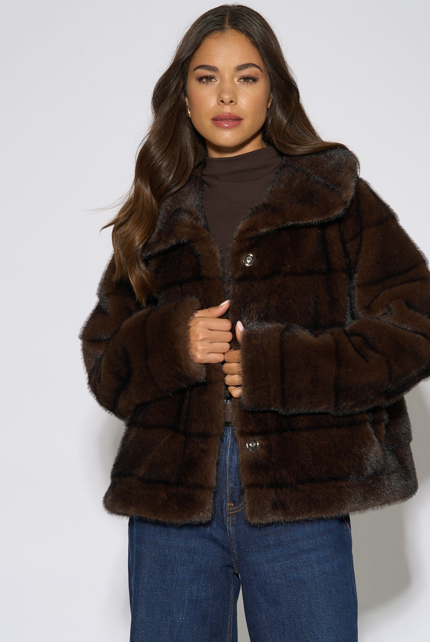 Brown Panelled Faux Fur Jacket GL2296