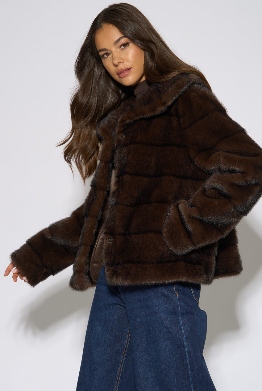 Brown Panelled Faux Fur Jacket GL2296