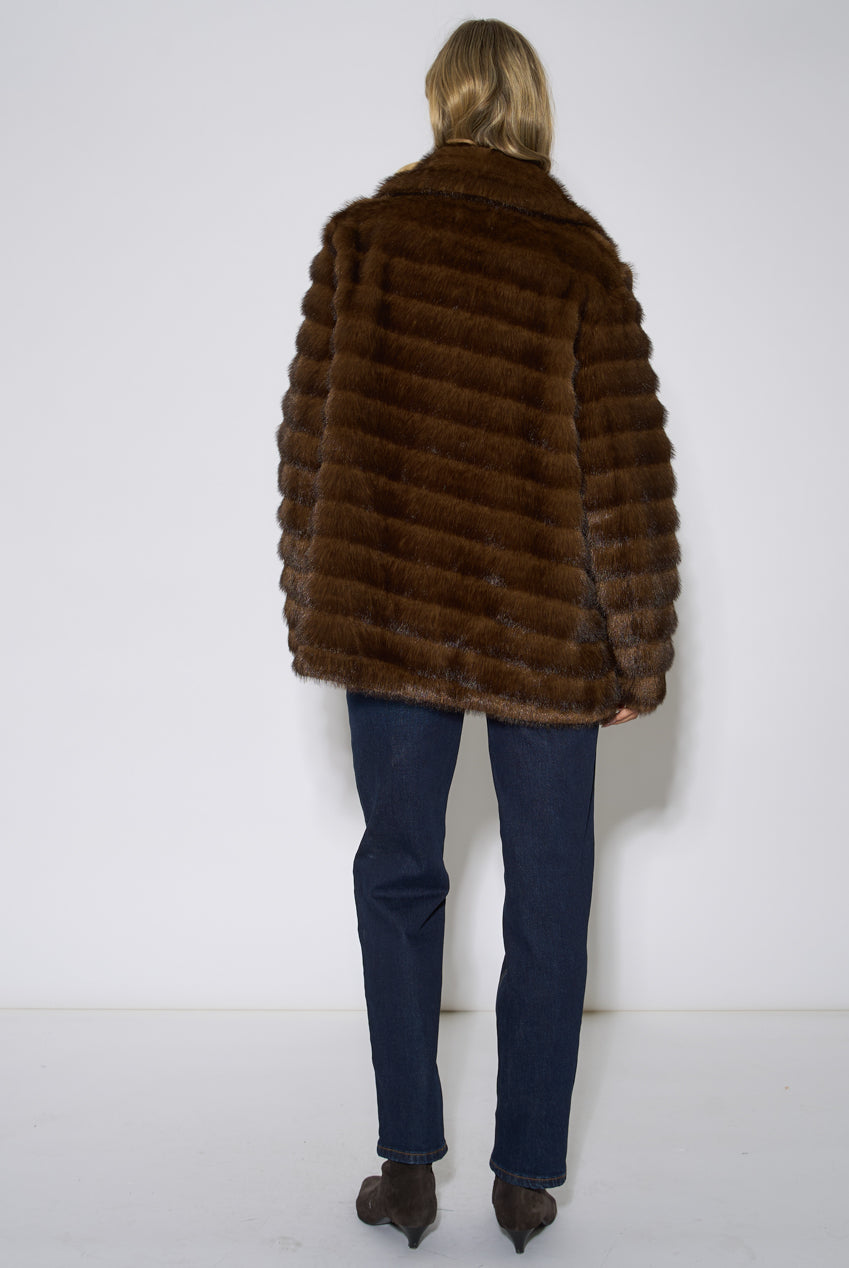 Brown Two Tone Faux Fur Longline Jacket GL2297
