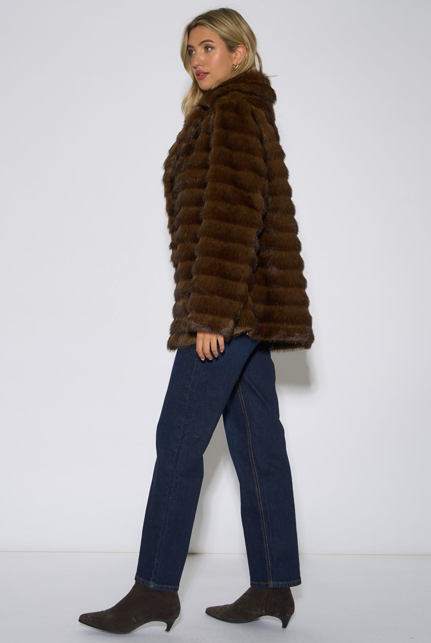 Brown Two Tone Faux Fur Longline Jacket GL2297