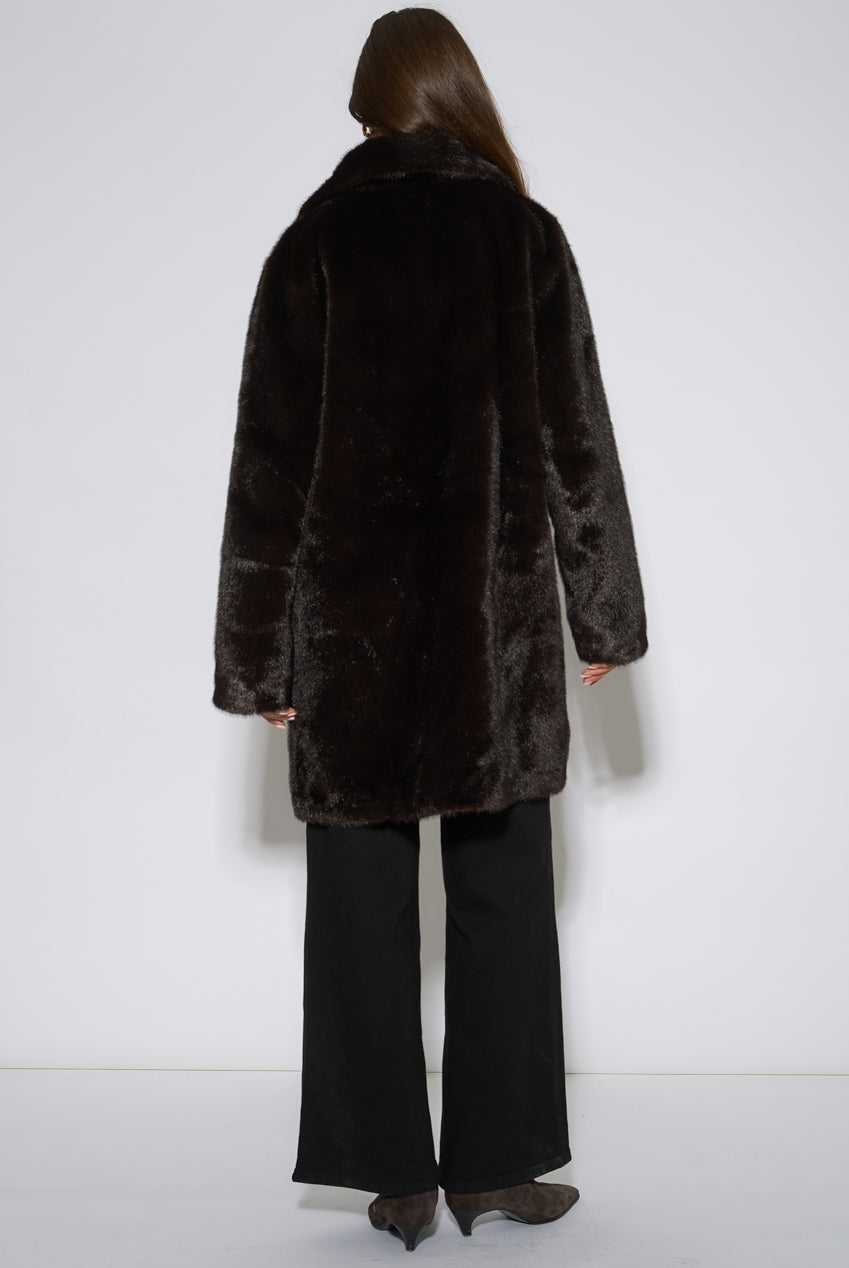 Bitter Chocolate Double Breasted Faux Fur Coat GL2300
