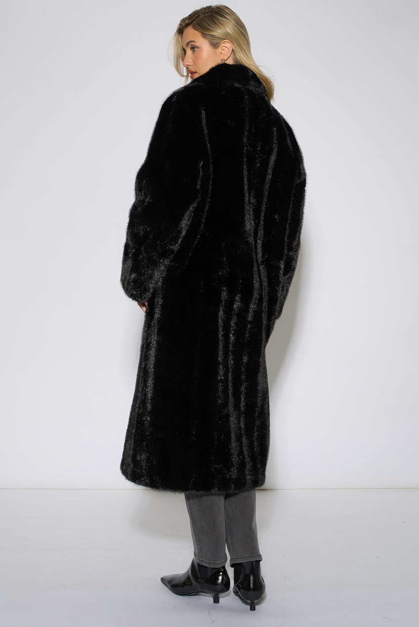 Black Two Tone Maxi Faux Fur Coat Jacket GL2303