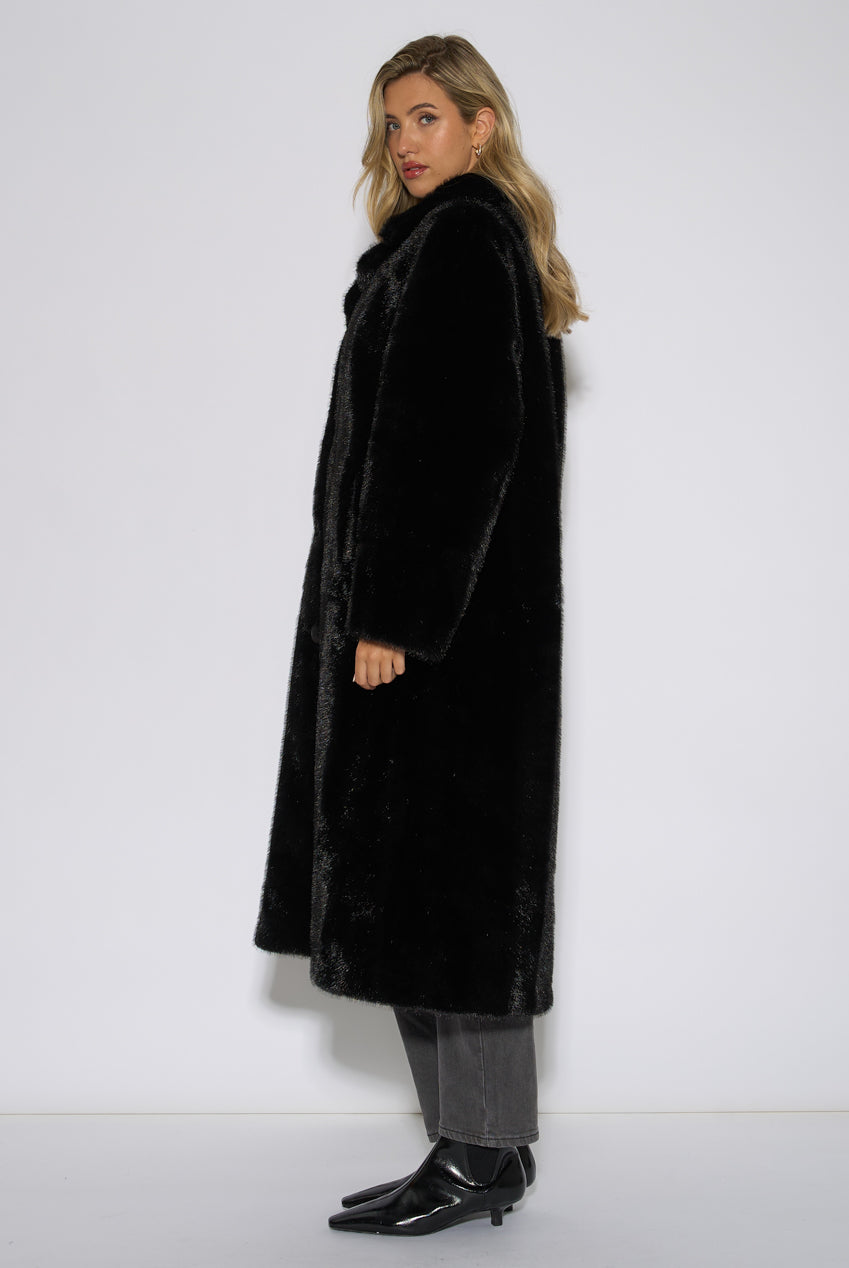 Black Two Tone Maxi Faux Fur Coat Jacket GL2303