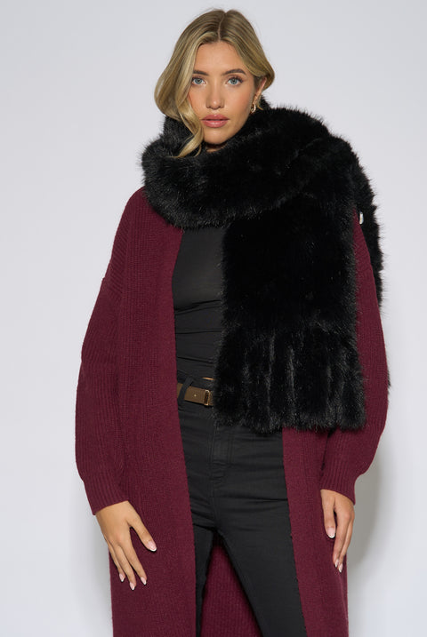 Black Faux Fur Tassel Scarf by Gini London