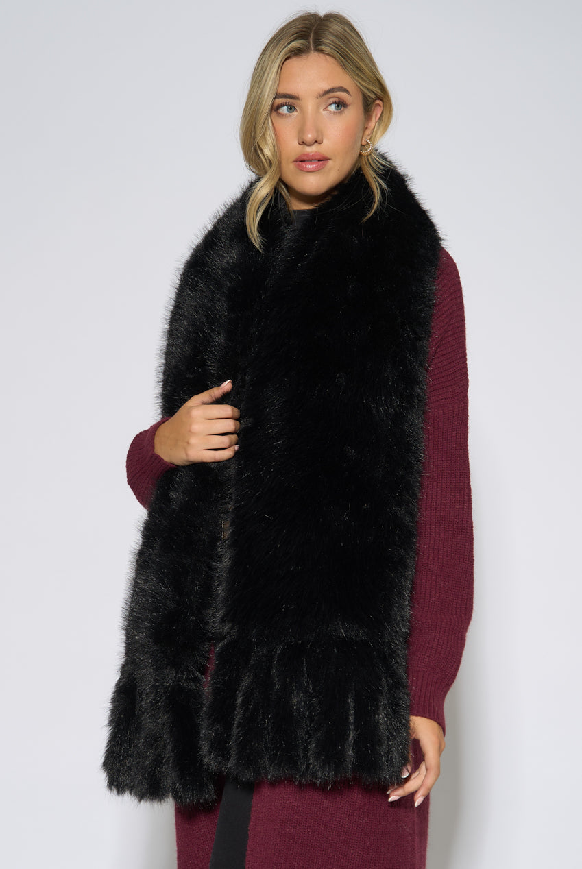 Black Faux Fur Tassel Scarf GL2305