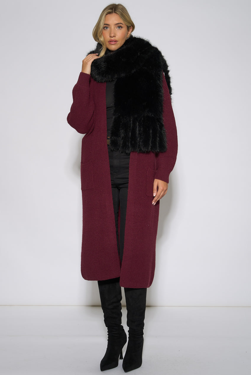 Black Faux Fur Tassel Scarf GL2305