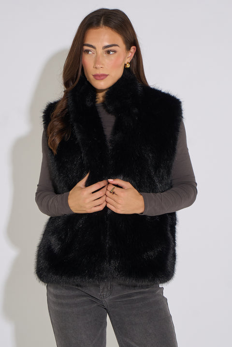Black Boxy Faux Fur Gilet by Gini London