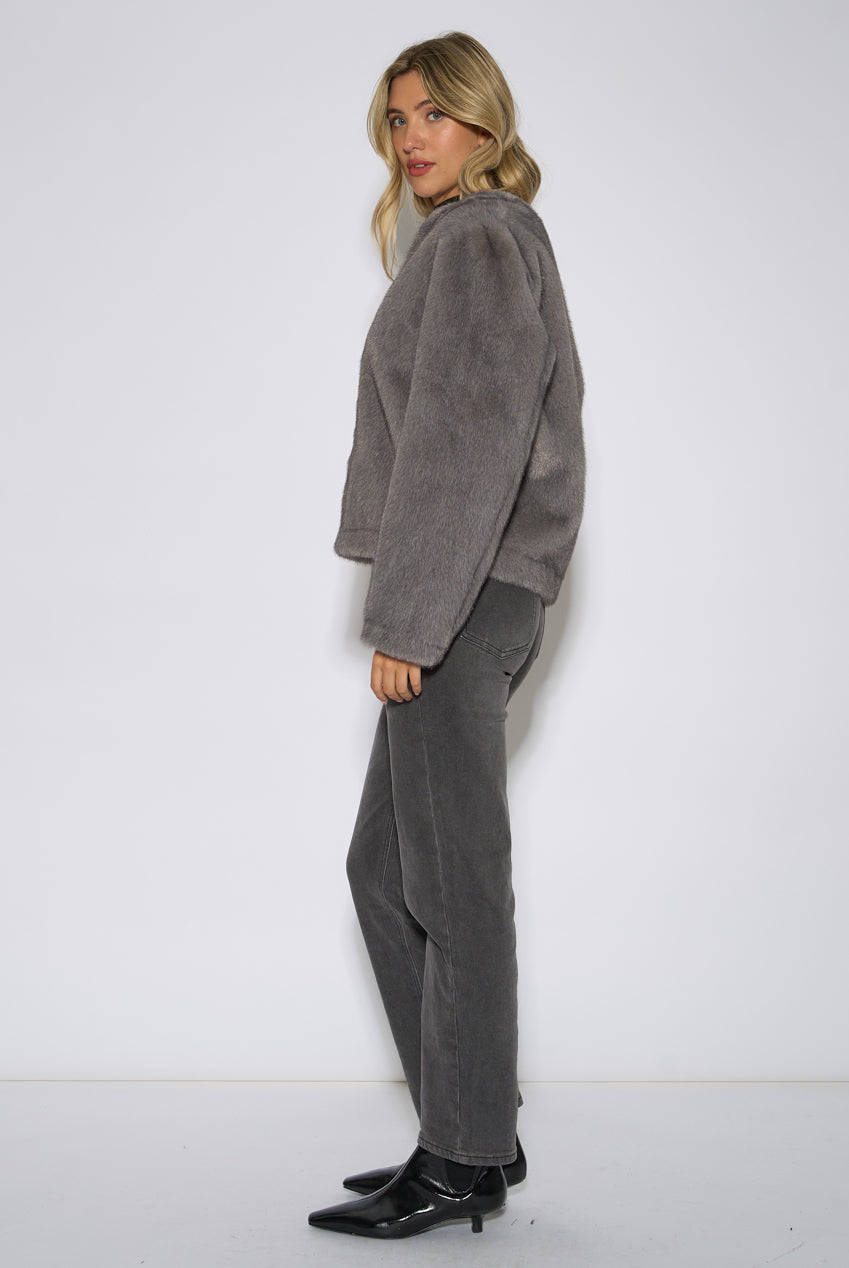 Mid Grey Short Faux Fur Jacket GL2310