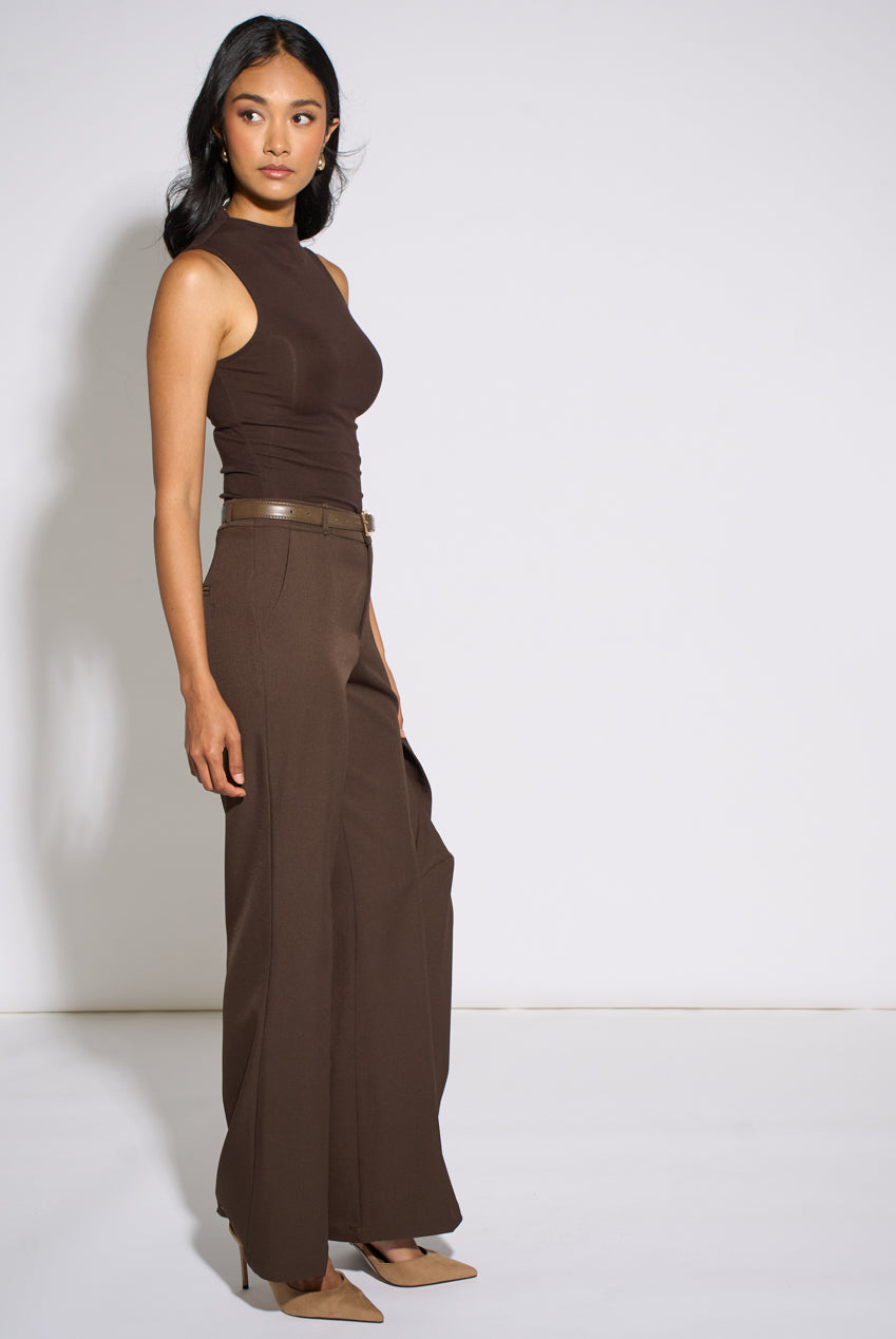 Brown Wide Leg Belted Tailoring Trouser GL2321