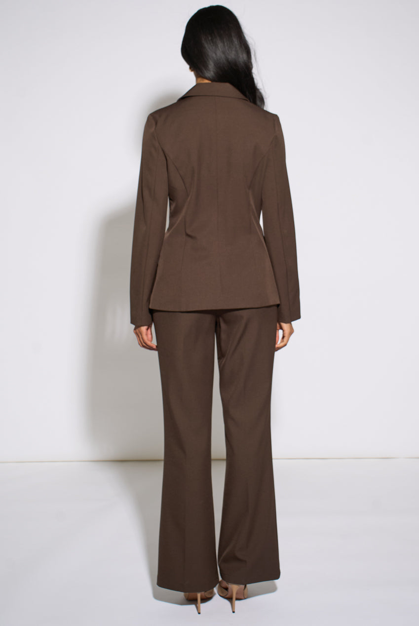 Brown Fashion Tailoring Gold Button Blazer GL2324