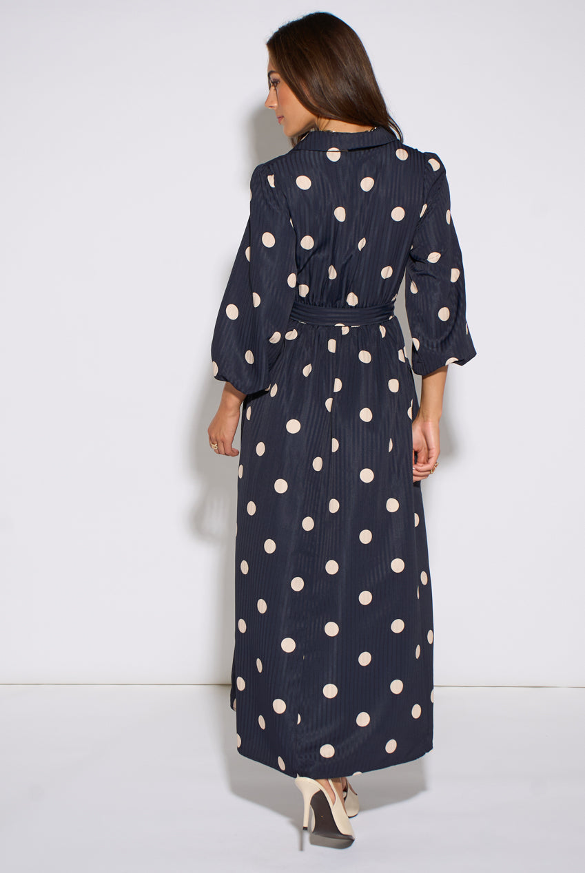 Navy Spot Jacquard Fit And Flare Dress GL2346