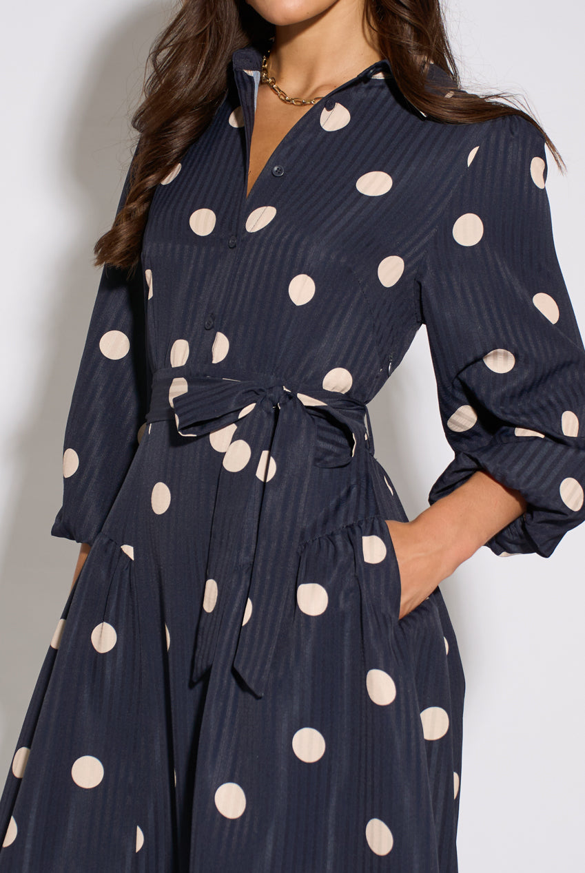 Navy Spot Jacquard Fit And Flare Dress GL2346
