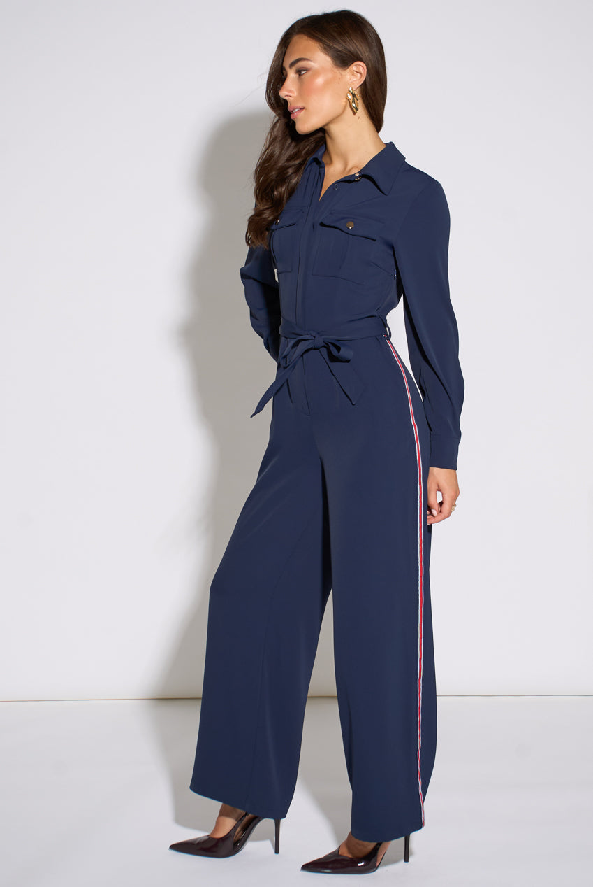 Navy Long Sleeves Side Strip Detail Jumpsuit GL2353