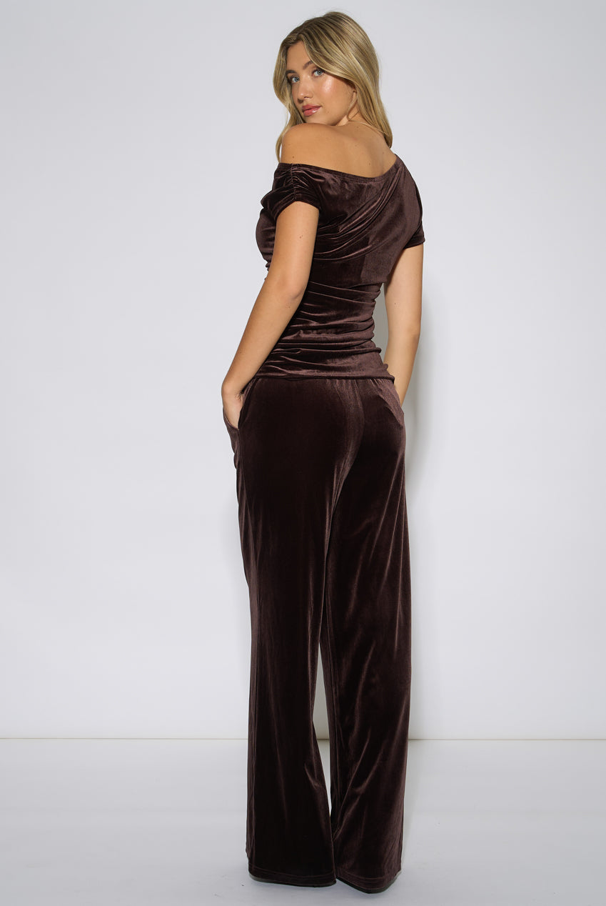 Brown Wide Leg Velour Trousers GL2357