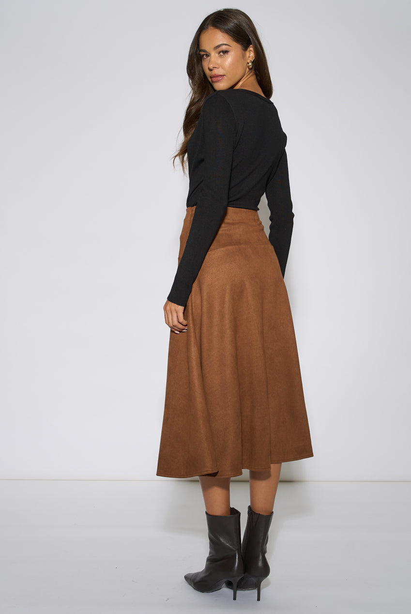 Tan Suede A Line Midi Skirt GL2372