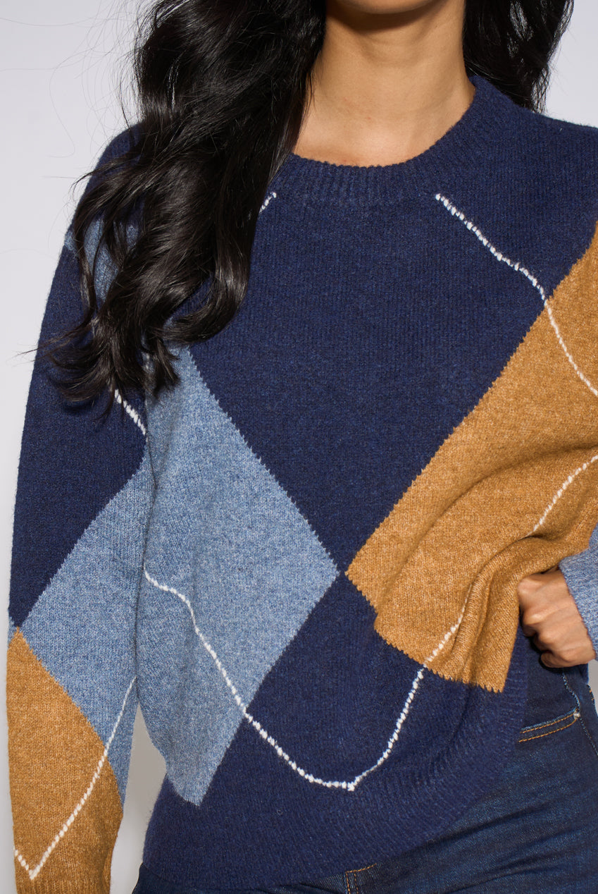 Navy Argyle Long Sleeve Jumper GL2380