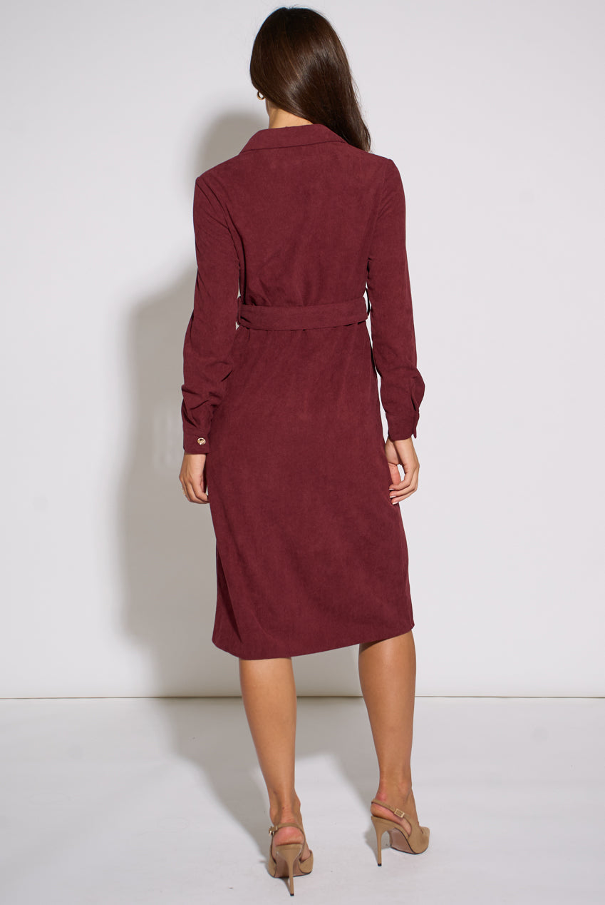 Mulberry Cord Belted Longline Shirt Dress GL2384