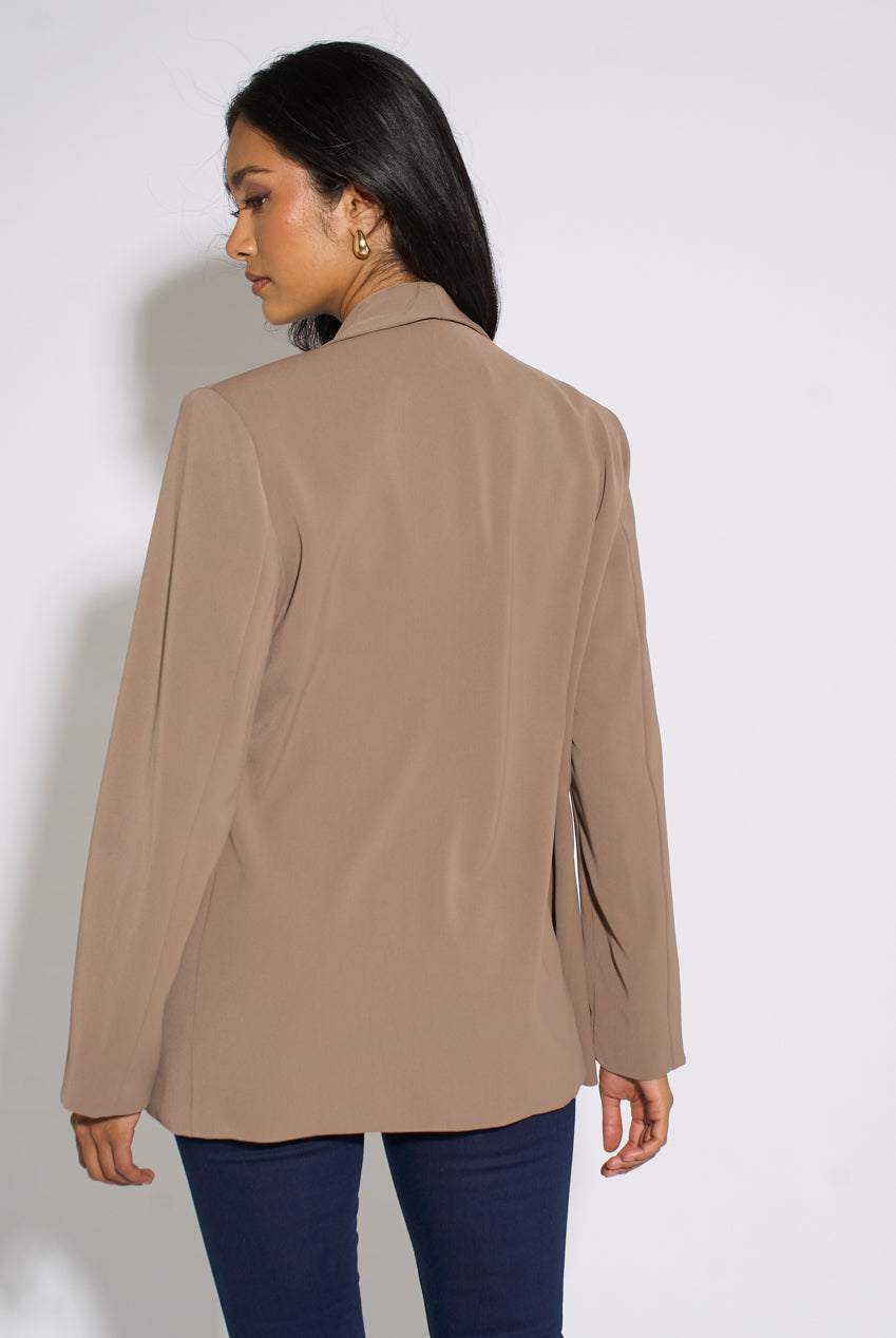 Mocha Contrast Sleeve Edge To Edge Blazer GL2388