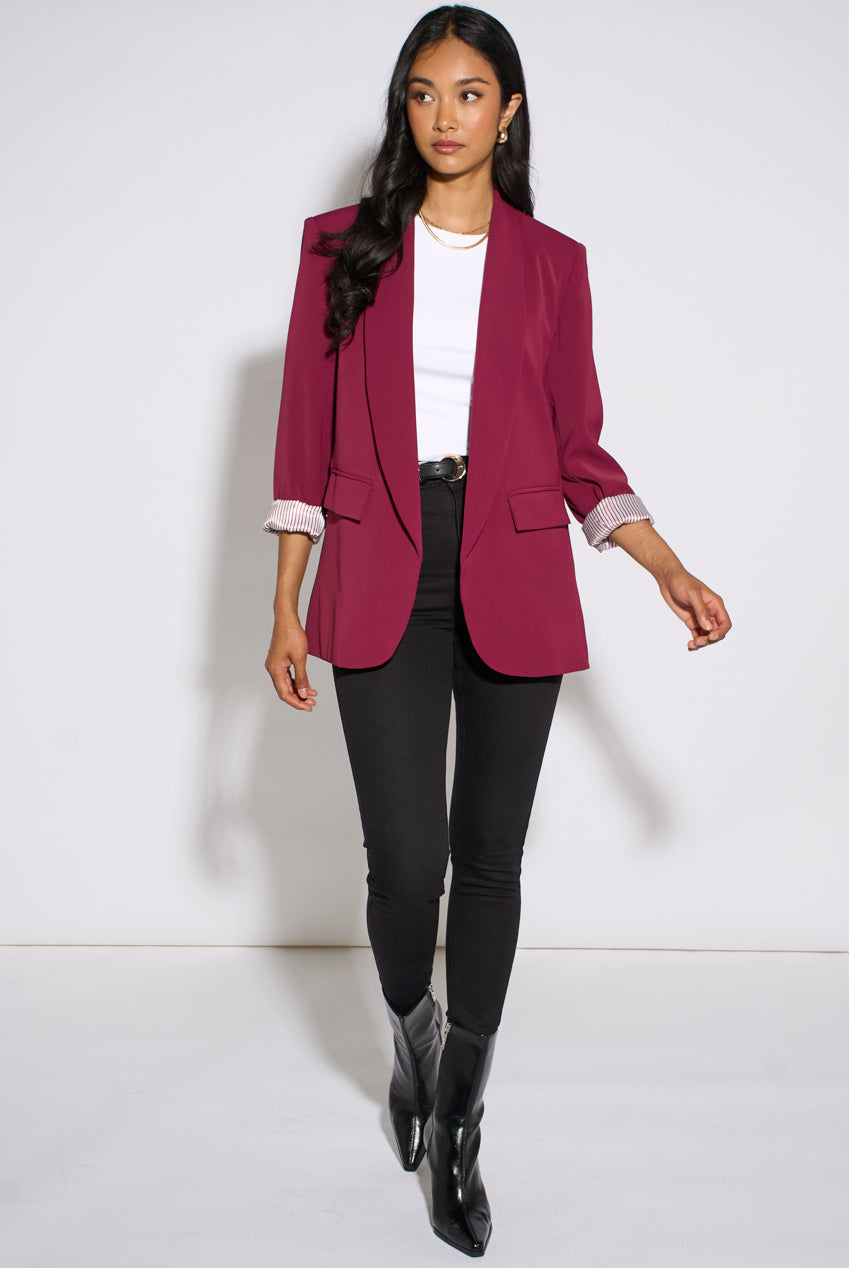 Mulberry Contrast Sleeve Edge To Edge Blazer GL2388