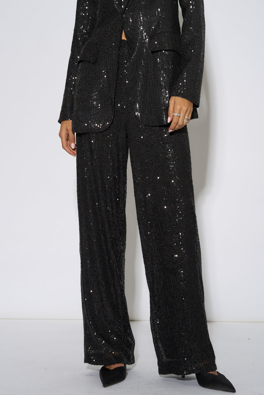 Black Sequin Wide Leg Trouser GL2397