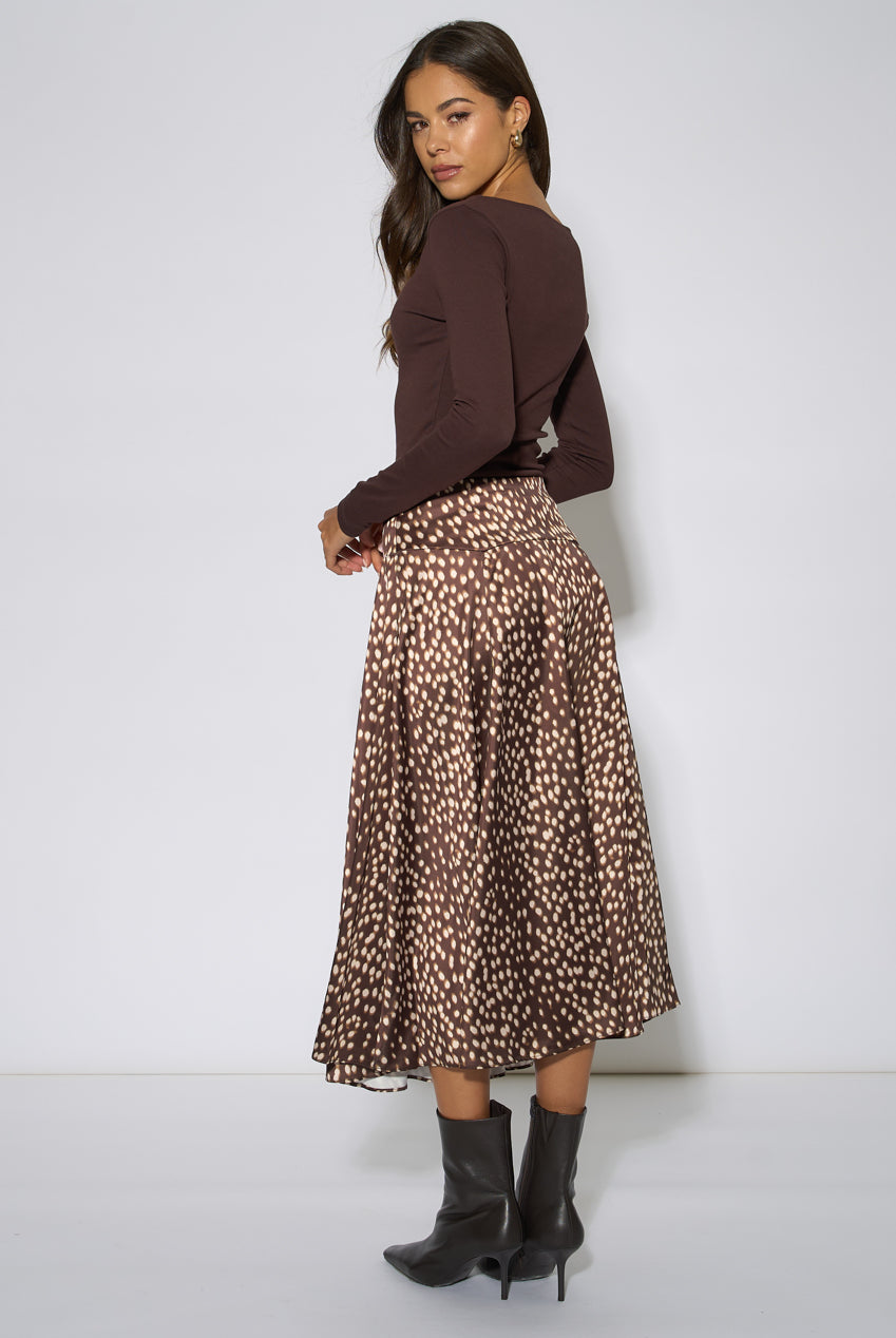 Brown Asymmetric Animal Print A Line Midi Skirt GL2402