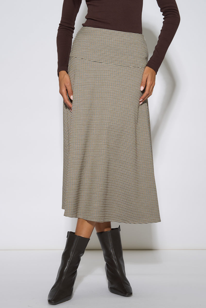 Brown Dog Tooth A Line Midi Skirt GL2413