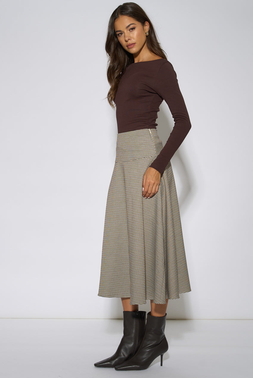 Brown Dog Tooth A Line Midi Skirt GL2413