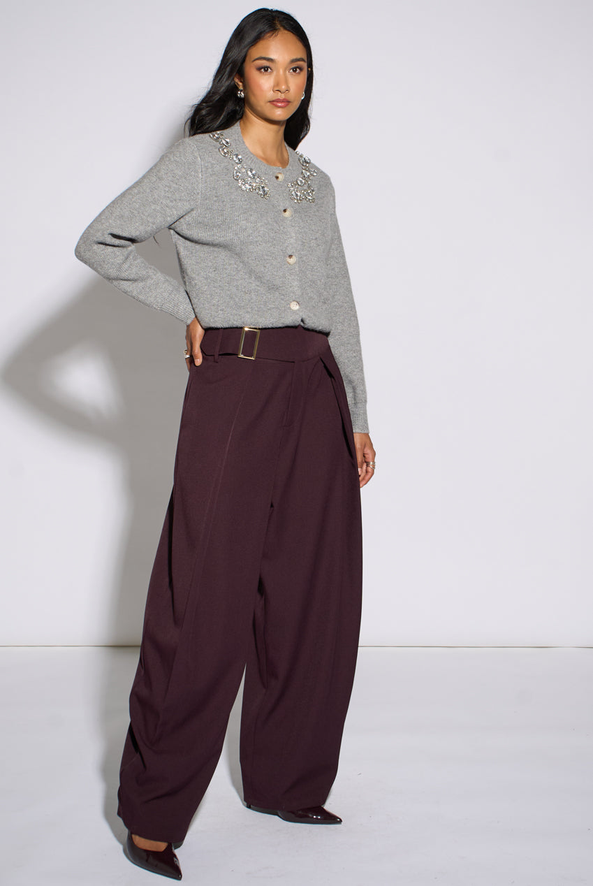 Purple Pleat Buckle Detail Barrel Trousers GL2420