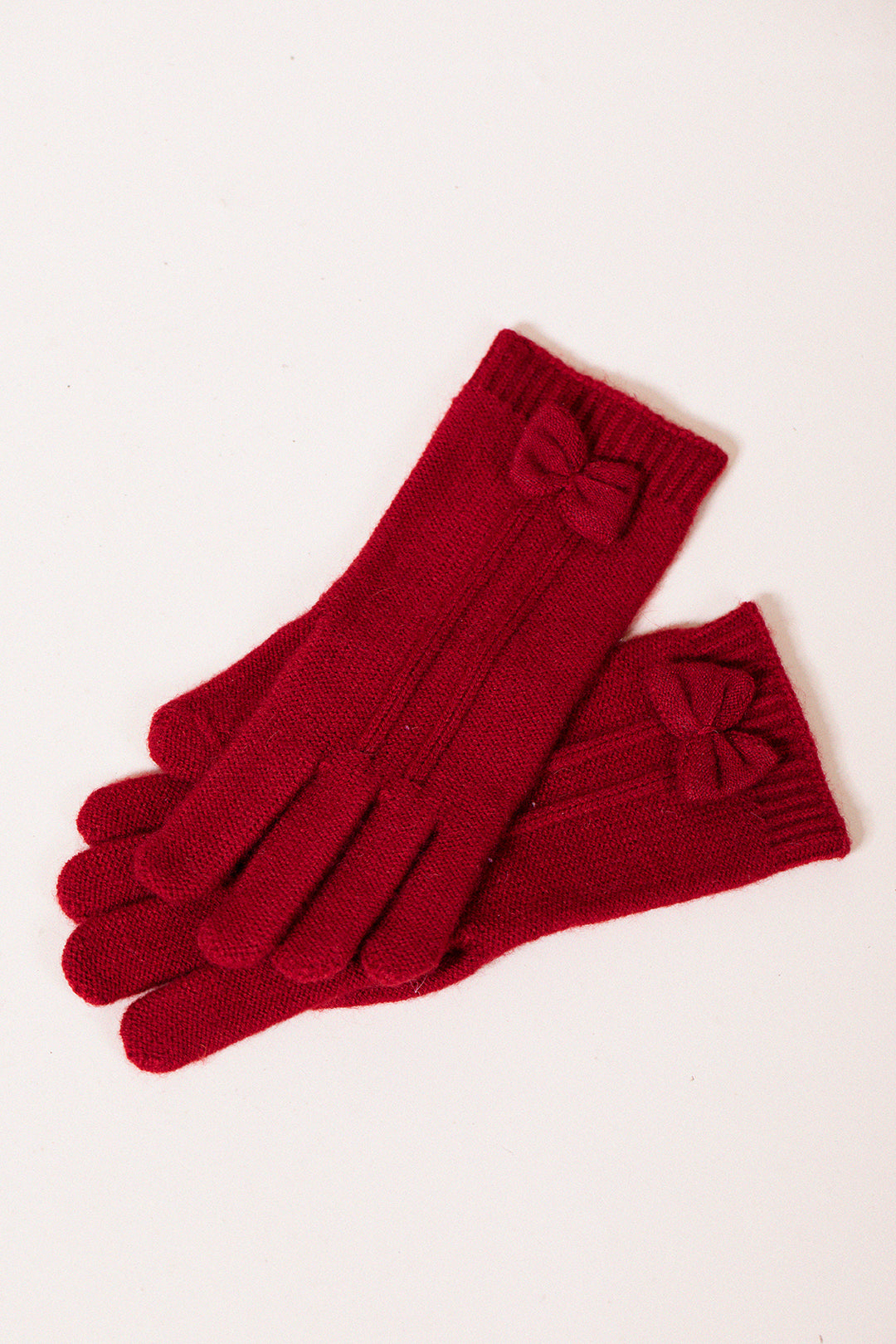 Bow Knitted Gloves In Red GL310604