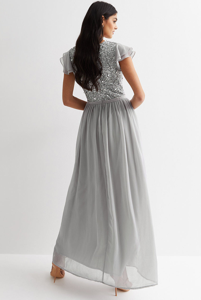 Silver Embellished Maxi Dress GL789035