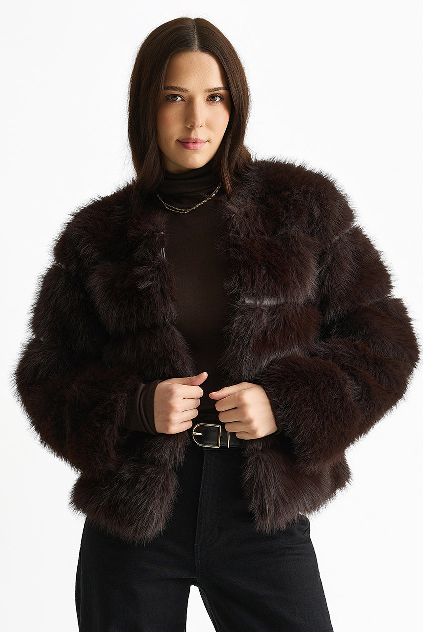Chocolate Soft Touch Fur Jacket GL857