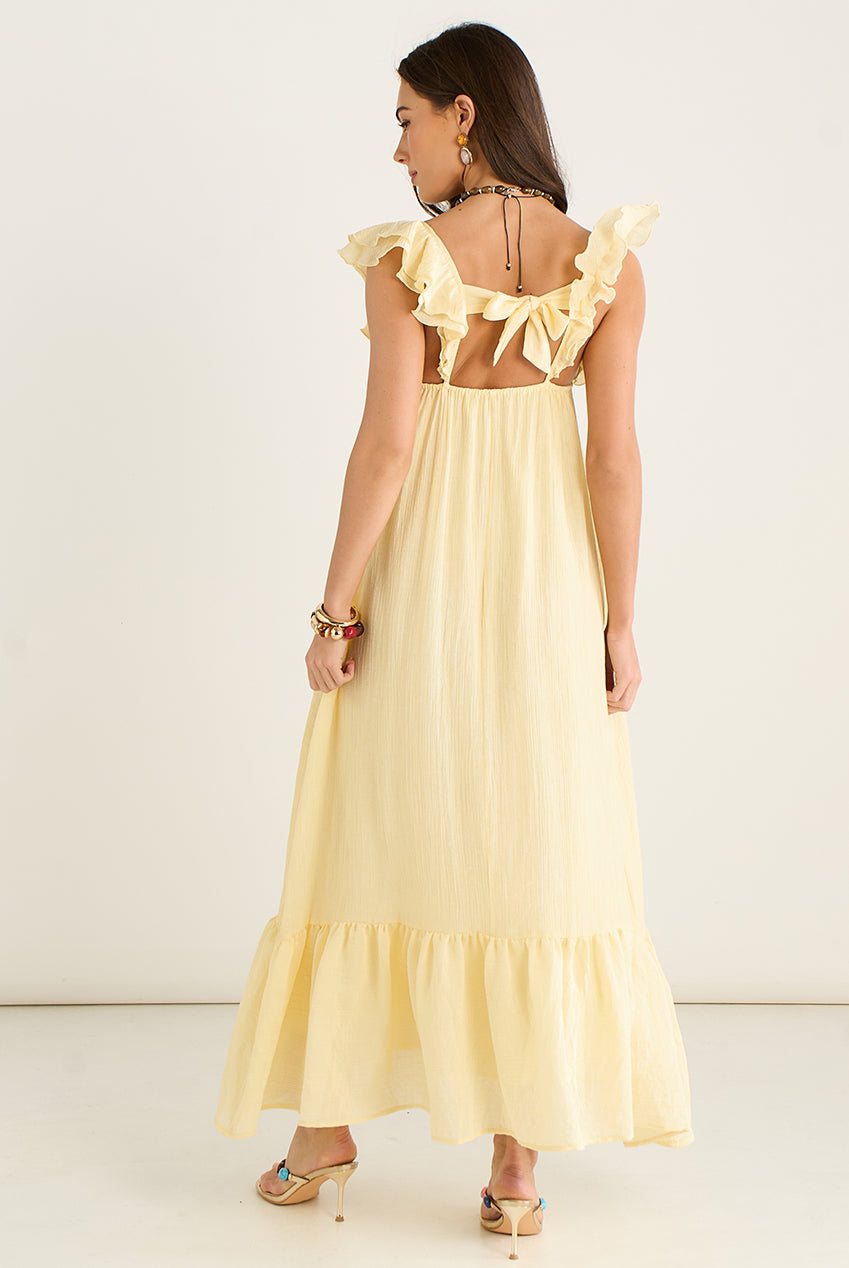 Lemon Ruffle Short Sleeve Viscose Maxi Dress GL937