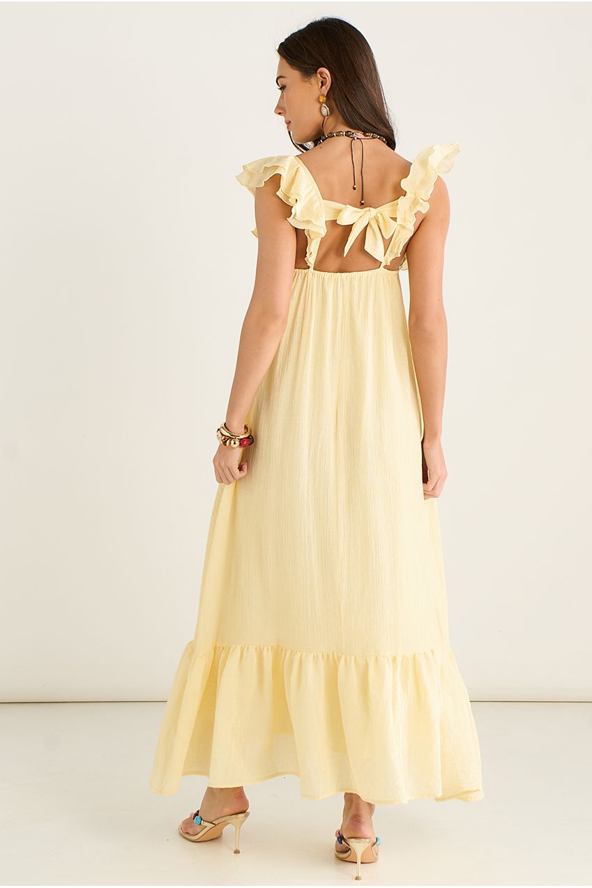 Lemon Ruffle Short Sleeve Viscose Maxi Dress GL937