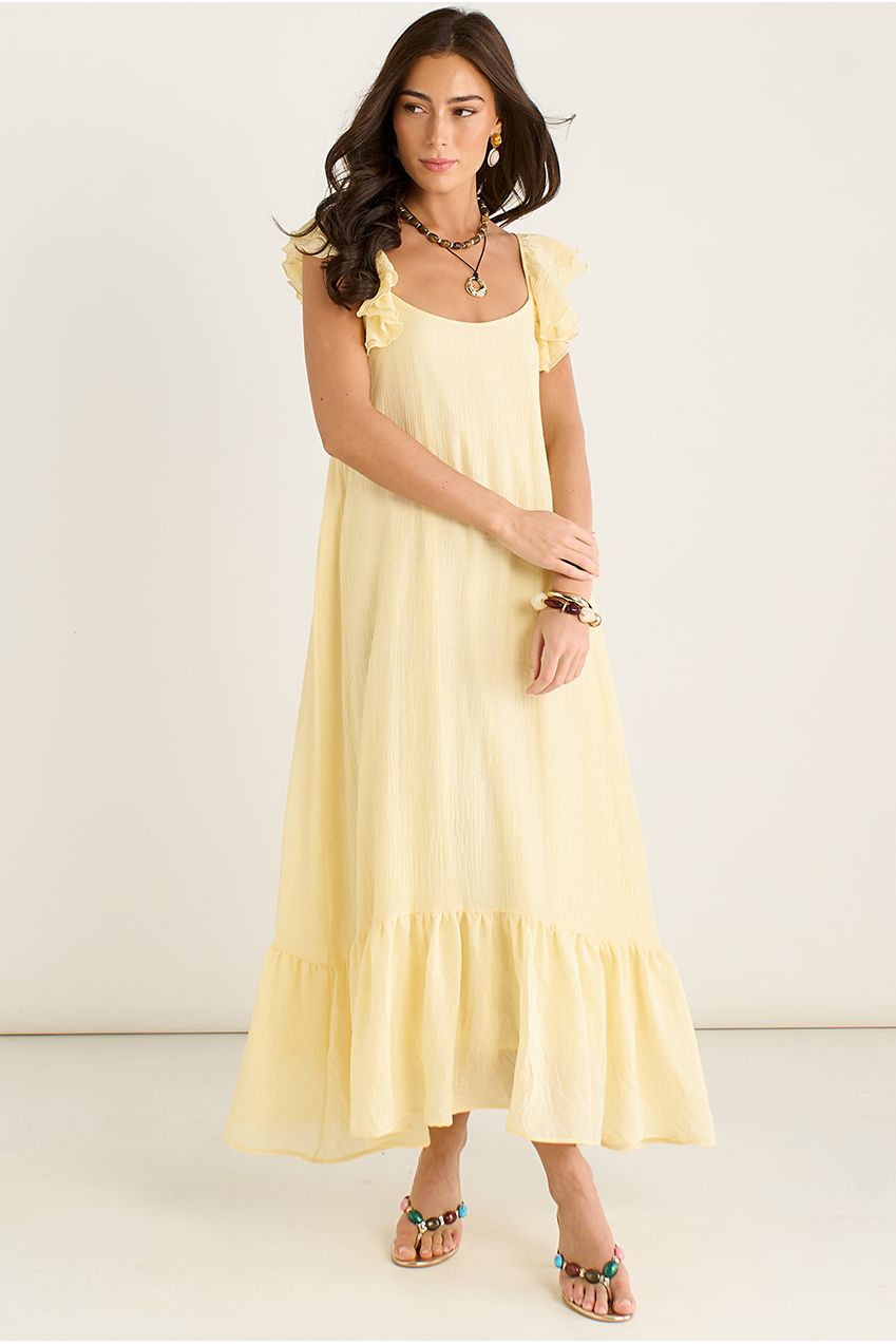 Lemon Ruffle Short Sleeve Viscose Maxi Dress GL937