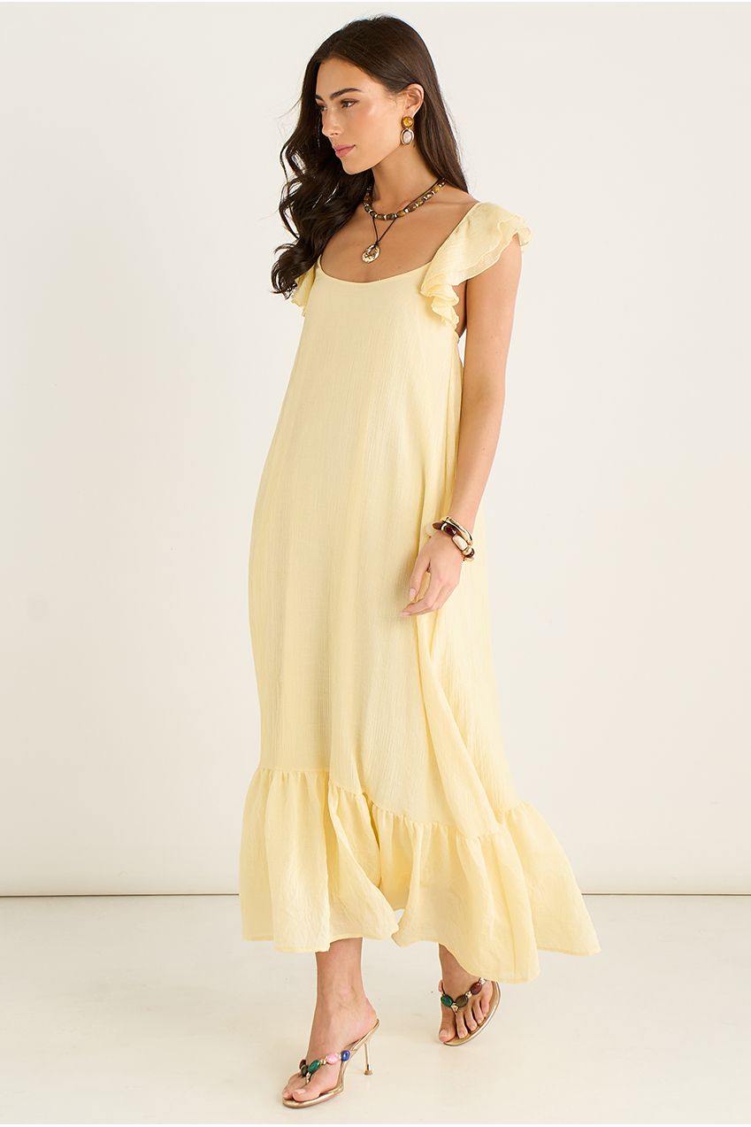 Lemon Ruffle Short Sleeve Viscose Maxi Dress GL937